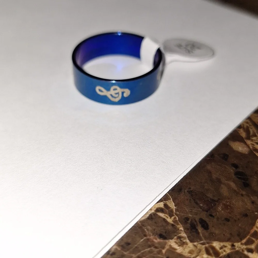 Treble Clef Blue Stainless Steel Men's Size 11 Ring new with tag